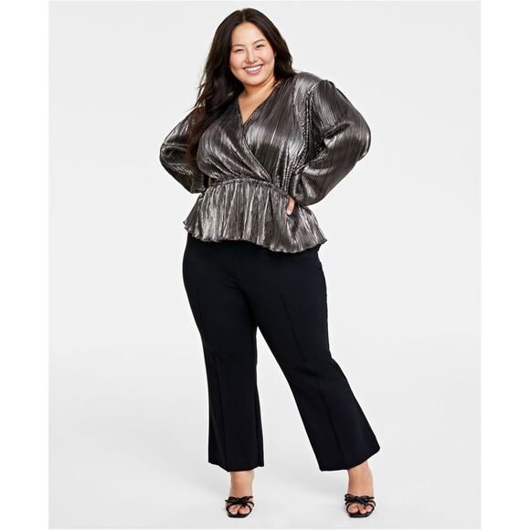ON 34TH Womens Plisse Peplum Blouse, Black, NWT - Picture 1 of 1